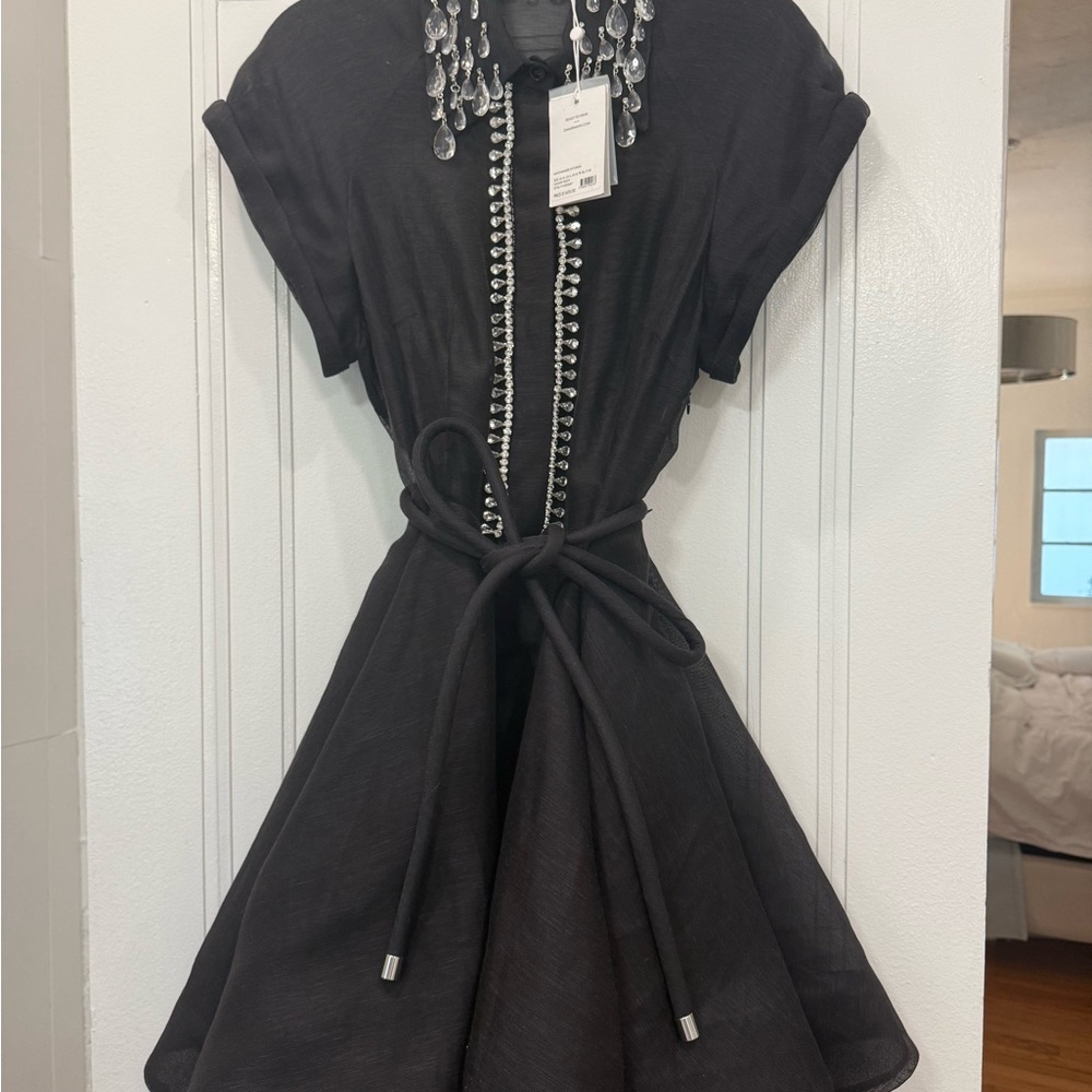 Zimmermann Black Mini Dress with Tie Waist